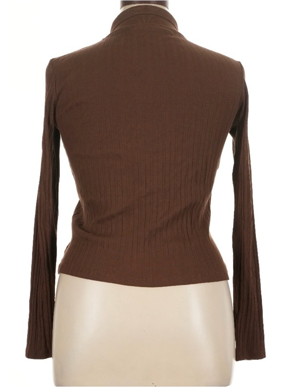 Zara Brown Ribbed Button-Down Collared Top - Picture 2 of 2